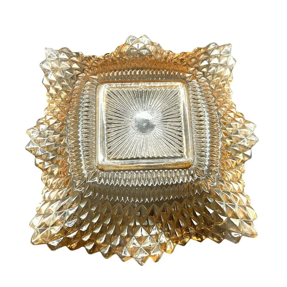 Vtg 1960s Indiana Glass Marigold Diamond Point Pattern Candy Trinket Dish 6.5
